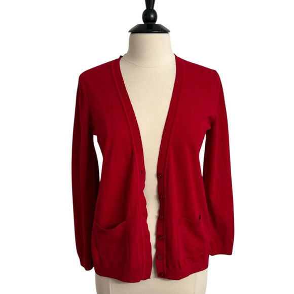 Kasper Women's Long Sleeve, Front Button, V-Neckline Cardigan, Red, Size M - Picture 2 of 7